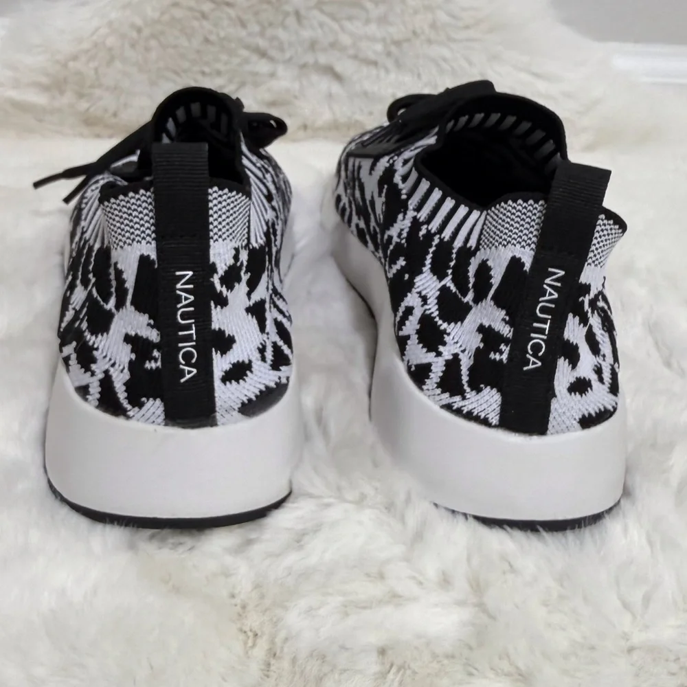 Nautica Leopard Animal Print Sneakers White Black Athletic Shoes, Size 9.5 - Picture 5 of 10